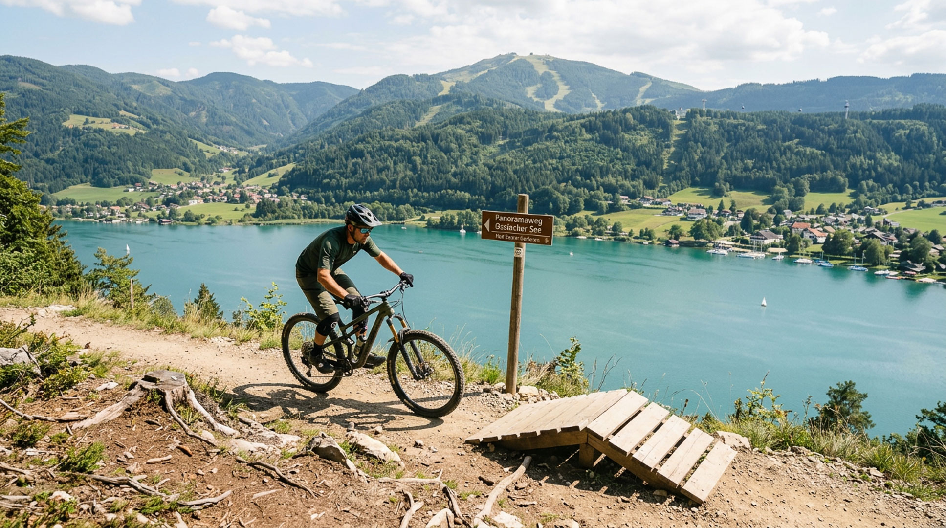 Mountainbiker auf einem Trail am Ossiacher See